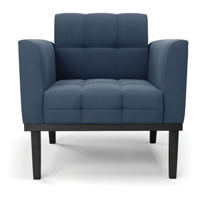 Poltrona Base De Madeira Fixa Preto Kit 2 Elisa Suede Azul Marinho D03 - D'rossi
