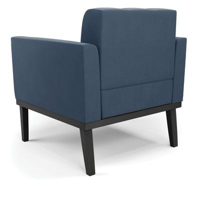 Poltrona Base De Madeira Fixa Preto Kit 2 Elisa Suede Azul Marinho D03 - D'rossi