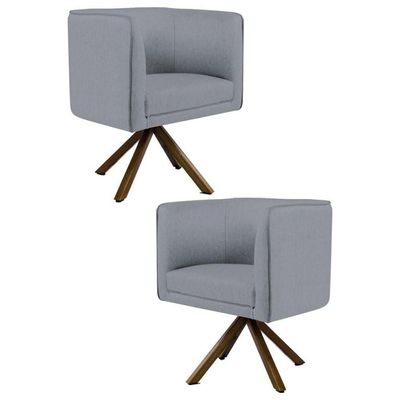 Kit 2 Poltronas  Base Madeira Betina C416 Linho Cinza Escuro
