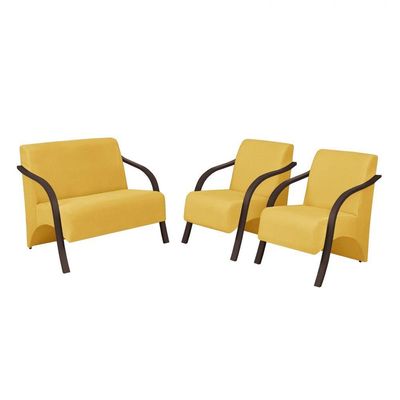 Conjunto Poltronas Vênus Braço Madeira Amarelo