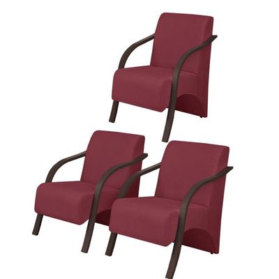 Kit3 Poltronas Vênus 1 Lugar Pé Madeira Suede Bordô