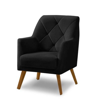 Poltrona Decorativa Bordada Magali Veludo Preto Lansofbr