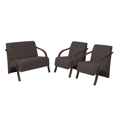Conjunto Poltronas Vênus Braços Madeira D Salla Suede Marrom