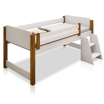 Cama Alta Juvenil Paty Com Nichos Branco E Mel Com Colchão