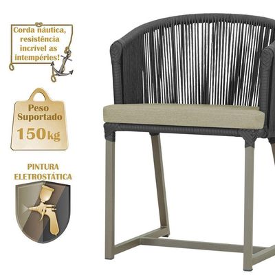 2 Cadeiras De Jantar Noronha Fendi Corda Náutica E7 Trama Preto