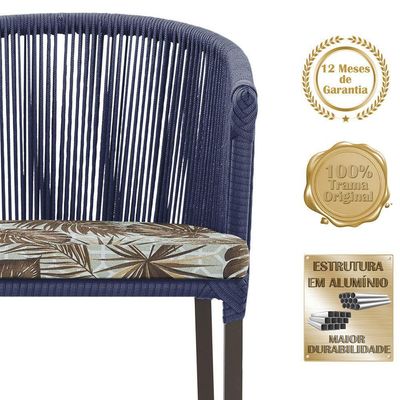 2 Cadeiras De Jantar Noronha Marrom Corda Náutica E6 Trama Azul