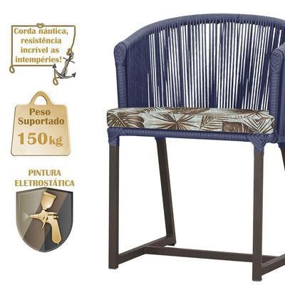 2 Cadeiras De Jantar Noronha Marrom Corda Náutica E6 Trama Azul