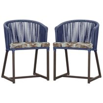 2 Cadeiras De Jantar Noronha Marrom Corda Náutica E6 Trama Azul