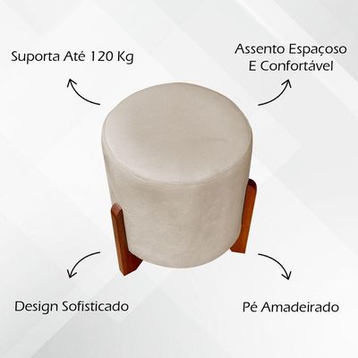 Puff Redondo Eloah Suede Cores Pe Castanho - Bege, Suede