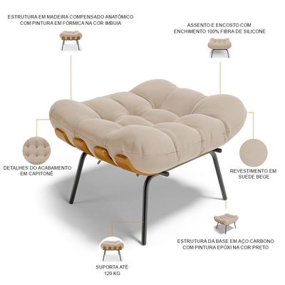 Kit 02 Puffs Decorativos Costela L02 Suede Bege - Lyam Decor