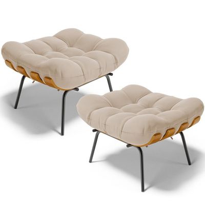 Kit 02 Puffs Decorativos Costela L02 Suede Bege - Lyam Decor