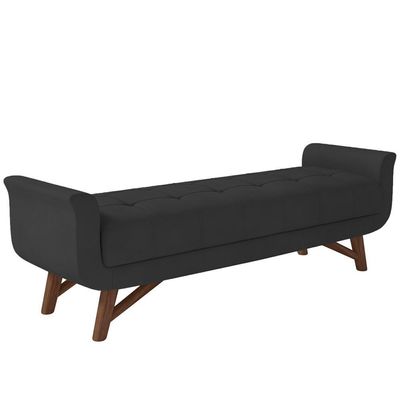 Puff Recamier Decorativo Com Pés Em Madeira 195 Cm Itália P05 Veludo Preto
