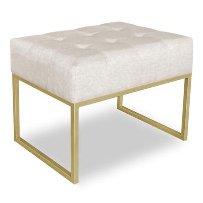Kit 02 Puffs Lisa Suede Bege Base Metálica Industrial Dourado