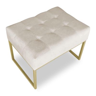 Kit 02 Puffs Lisa Suede Bege Base Metálica Industrial Dourado