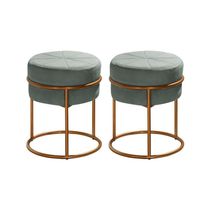 Kit 2 Puff Industrial Istambul Veludo Cinza Base Em Ferro Cobre - Luxo Estofados - Cor: Cinza