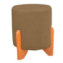 Puff Thor Luxo Madeira Maciça Redondo Suede Capuccino