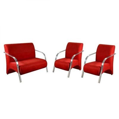Conjunto Poltrona Sevilha Braço Alumínio 3 Peças Vermelho