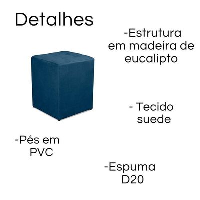 Kit 2 Puff Quadrado Decorativo Suede Cor:azul Escuro