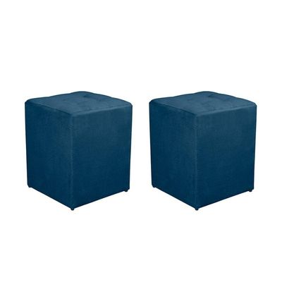 Kit 2 Puff Quadrado Decorativo Suede Cor:azul Escuro