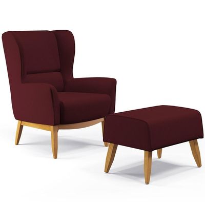 Kit Poltrona Milena D02 Com Puff Viseo Veludo Marsala C-278