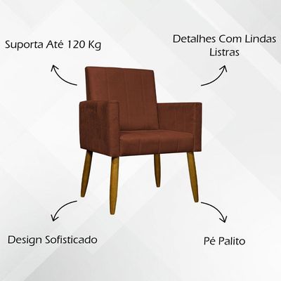 Kit 10 Poltronas Decorativas Mari Pé Palito Castanho - Terracota Suede