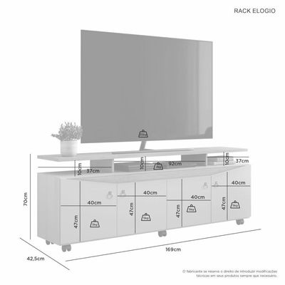 Rack Para Tv Até 65 Polegadas Elogio Candian - Jcm Movelaria Off White-cinamomo