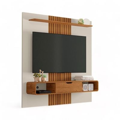 Painel Para Tvs 65 Lisboa Off White e Naturalle Ripado Bechara