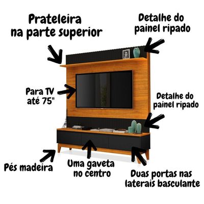 Painel Tv Quarto Grande Ripado Para Tv 75 Polegadas Antalya