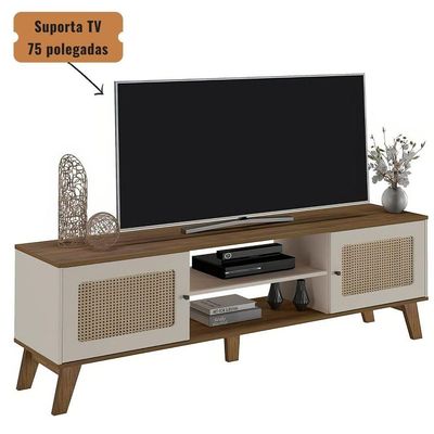 Rack Bancada Charlotte Para Tv 75 Pinho / Off White