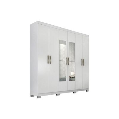 Guarda Roupa Casal 6 Portas e 3 Gavetas c/ Espelho Clara Branco - Panan