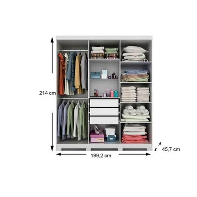 Guarda Roupa Casal 6 Portas e 3 Gavetas c/ Espelho Clara Branco - Panan