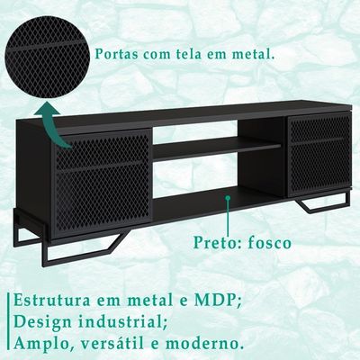 Rack Industrial 180 Cm 2 Pt Com Tela Em Metal 1027 Preto Pp Preto