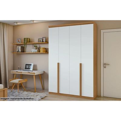 Guarda Roupa Solteiro 4 Portas e 2 Gavetas c/ Pés Alonzo Amêndoa/Branco - Lopas