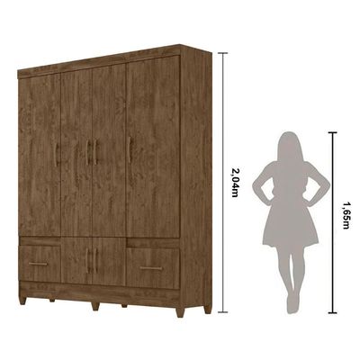 Guarda Roupa Casal Ms912 4 Portas 2 Gavetas Castanho Wood - Moval