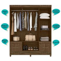 Guarda Roupa Casal Ms912 4 Portas 2 Gavetas Castanho Wood - Moval