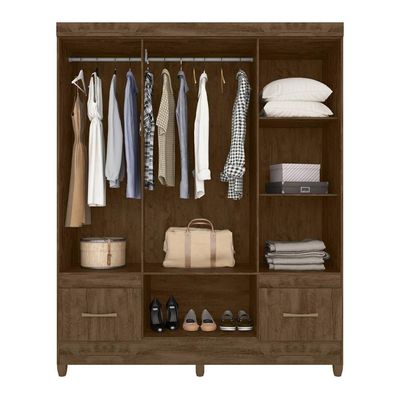 Guarda Roupa Casal Ms912 4 Portas 2 Gavetas Castanho Wood - Moval