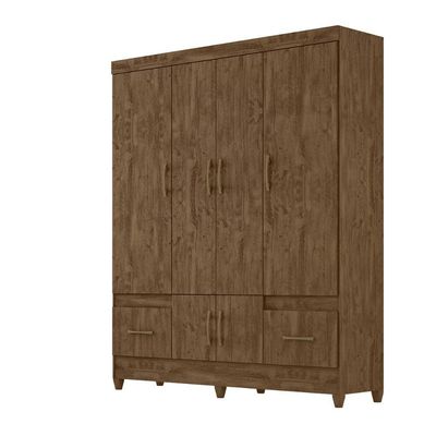 Guarda Roupa Casal Ms912 4 Portas 2 Gavetas Castanho Wood - Moval