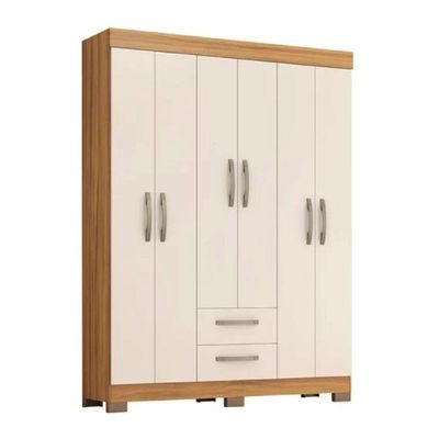 Guarda Roupa Solteiro Nt6015 6 Portas E 2 Gavetas Com Pés Freijo Trend Com Off White