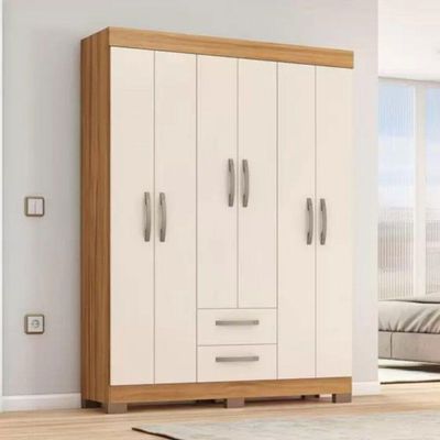 Guarda Roupa Solteiro Nt6015 6 Portas E 2 Gavetas Com Pés Freijo Trend Com Off White