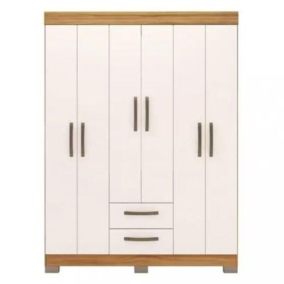 Guarda Roupa Solteiro Nt6015 6 Portas E 2 Gavetas Com Pés Freijo Trend Com Off White