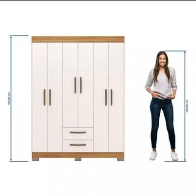 Guarda Roupa Solteiro Nt6015 6 Portas E 2 Gavetas Com Pés Freijo Trend Com Off White
