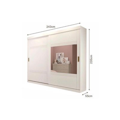 Guarda Roupa Casal 2 Portas de Correr e 4 Gavetas c/ Espelho Blumenau Branco - Panan