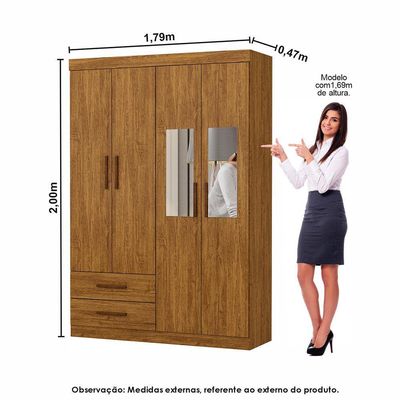 Guarda Roupa Casal Modulado 5 Portas Hercules 4 Portas 4 Gavetas com Espelho Cinamomo