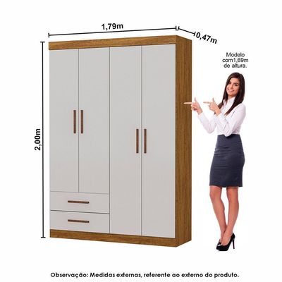 Guarda Roupa Casal Modulado 4 Portas Hercules 4 Portas 4 Gavetas Cinamomo com Off White
