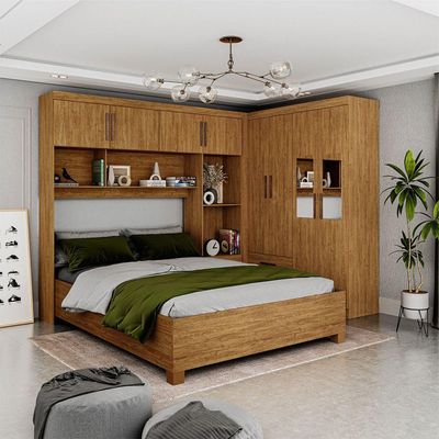 Guarda Roupa Casal Modulado 4 Portas com Cama Hércules 4 Portas e 4 Gavetas com Espelho Cinamomo