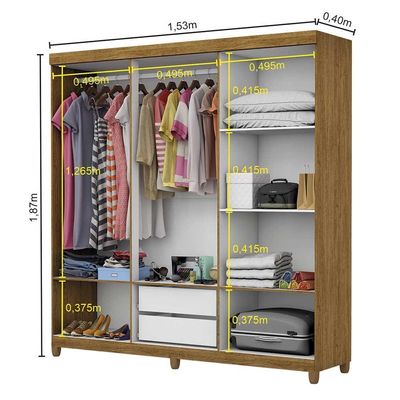 Guarda Roupa R22 6 Portas 2 Gavetas Espelho Carioca Móveis Cinamomo Branco