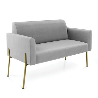 Sofá Namoradeira E 2 Poltronas Pé De Ferro Dourado Marisa Suede Cinza D03