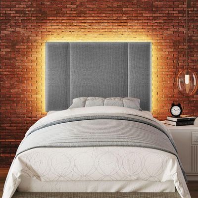 Cabeceira Estofada Iluminação Led Stella Cama Solteiro 90 Cm Linho Cinza