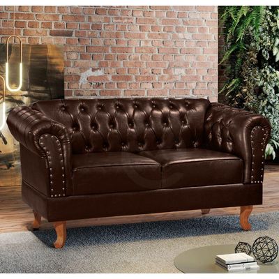 Namoradeira Chesterfield Duque 2 Lugares Via Encanto Courano Marrom Café