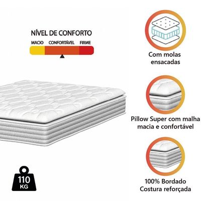 Colchão Casal King Molas Ensacadas Granville Com Pillow 193x203x28cm Branco Probel Branco